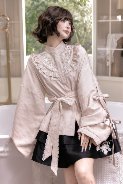 Hanfu Stand Collar Jacket + Puffy Skirt