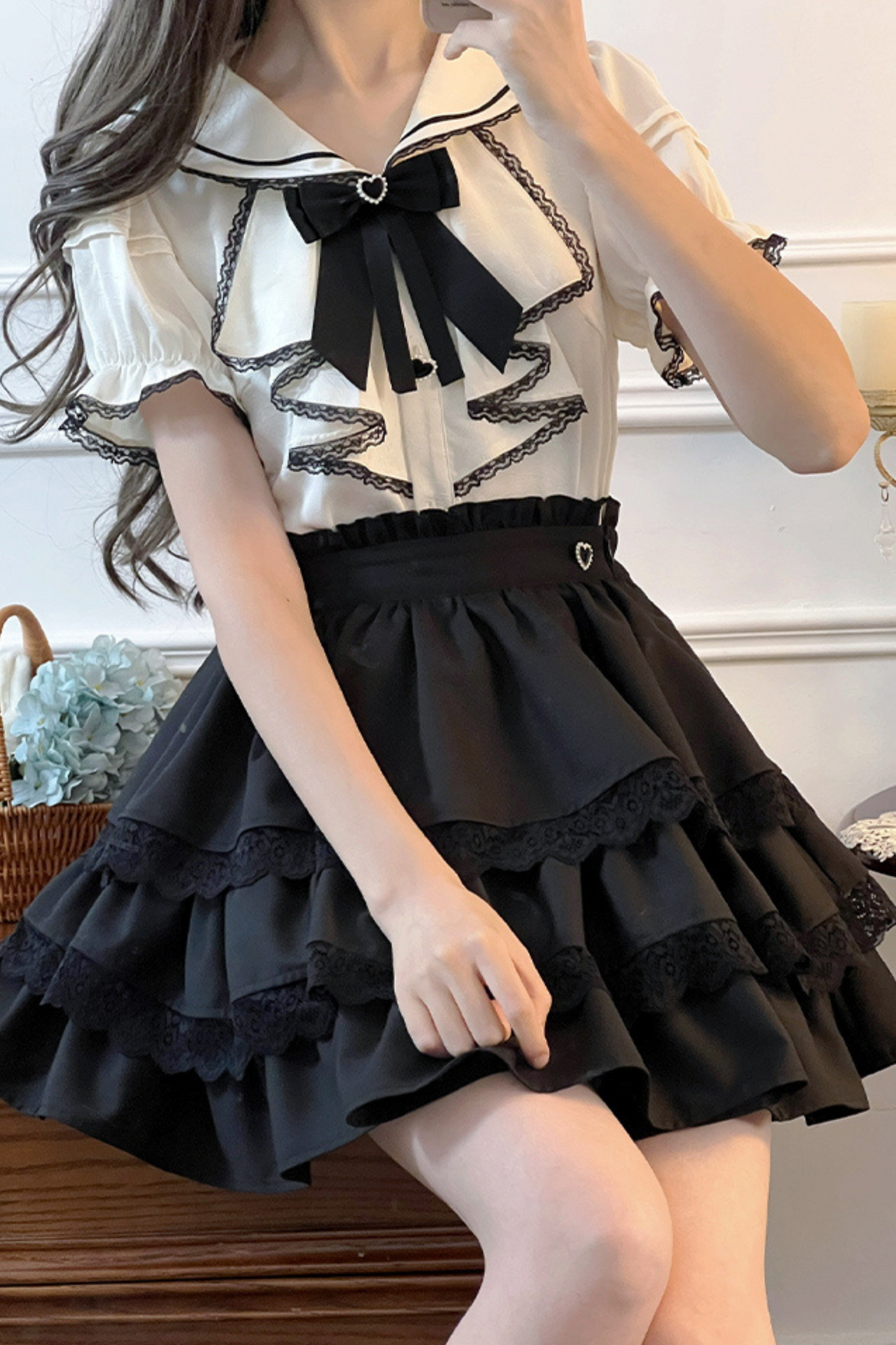 Mine sailor ribbon top + ruffle skirt