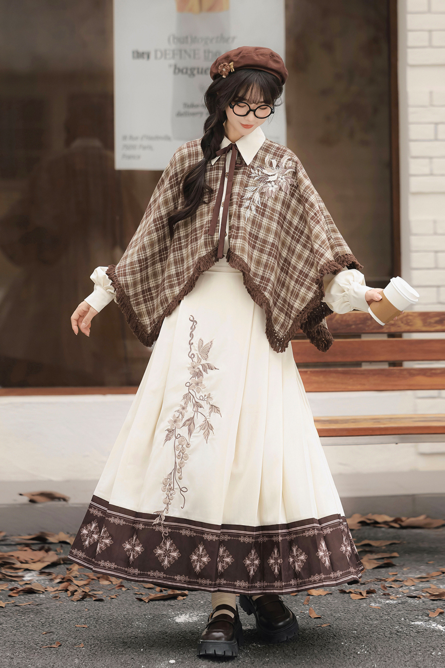 レトロチェックトップス＋スカート