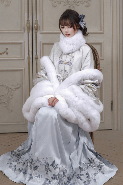 China Snow Fleece Jacket + Fur Shawl + Skirt