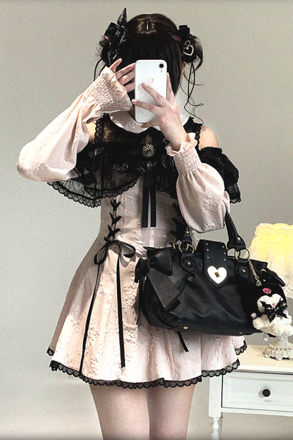 오프숄더 레이스업 레이스 원피스