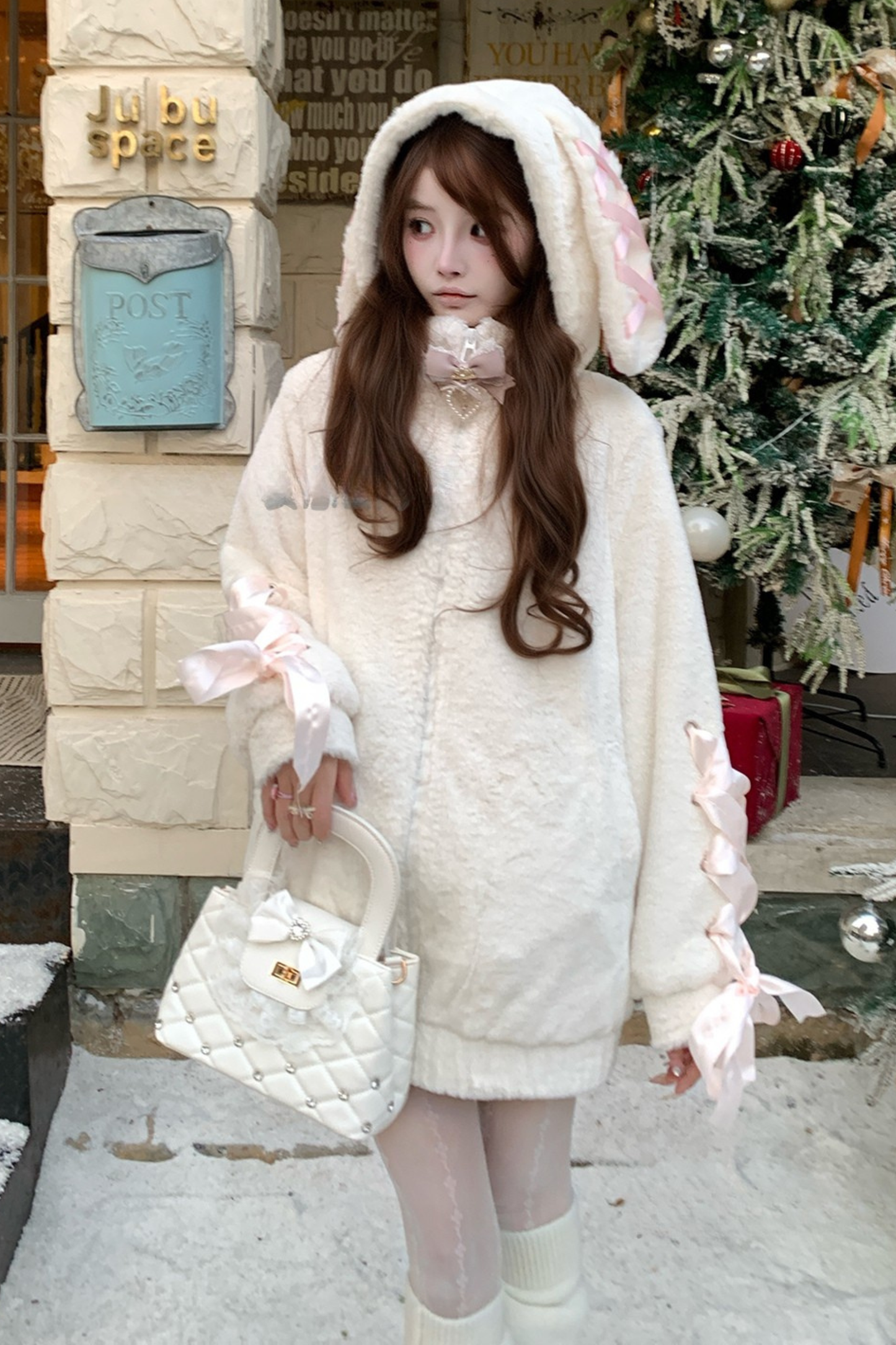 リボンバニーフードジップアップジャケット