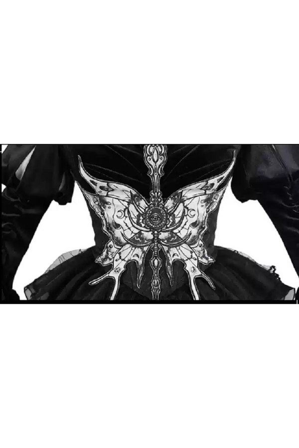 Dry-Bone-Feast Elegant Dark Gothic Butterfly Dress Suit + Eye Mask
