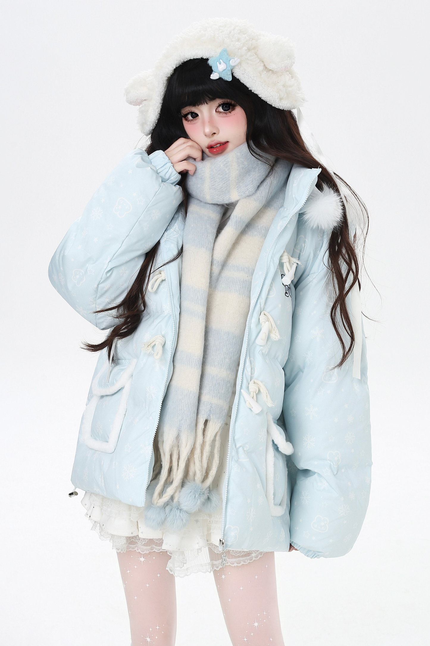 スノーフレークラビットフードジャケット