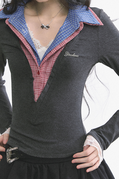 French overcheck slimming design top