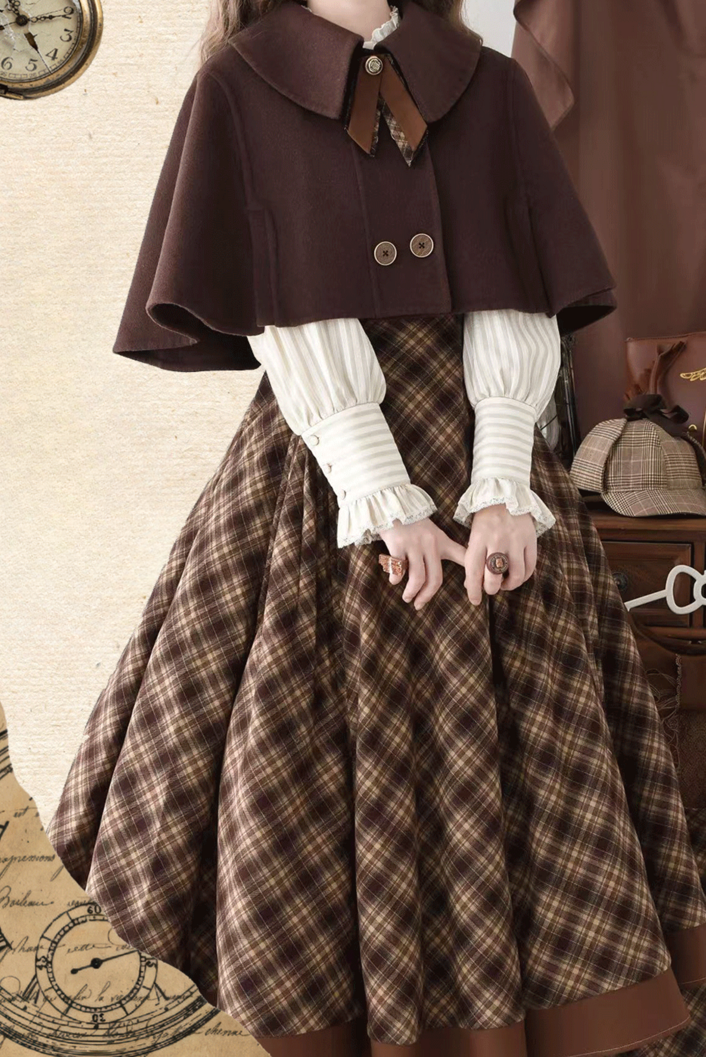 [Reservation Deadline February 3rd] Vintage Detective Series Lapel Cape + Flap Collar Jumper Skirt + Ribbon Brooch