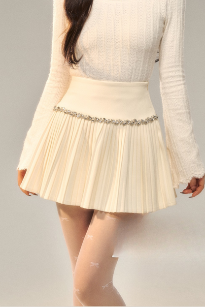 Diamond Wool Pleated Short Skirt