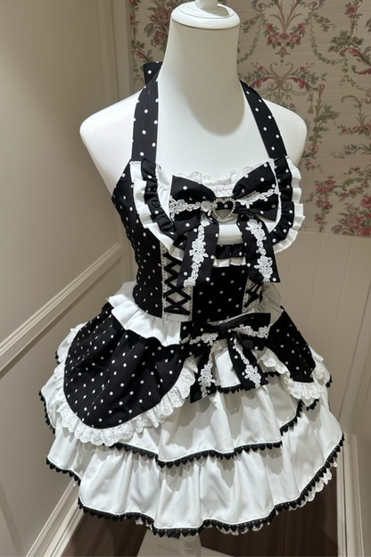 ヴィンテージスイートハートドットドレス+インナートップス