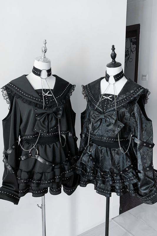 ダークレースアウトフィットトップス+スカート