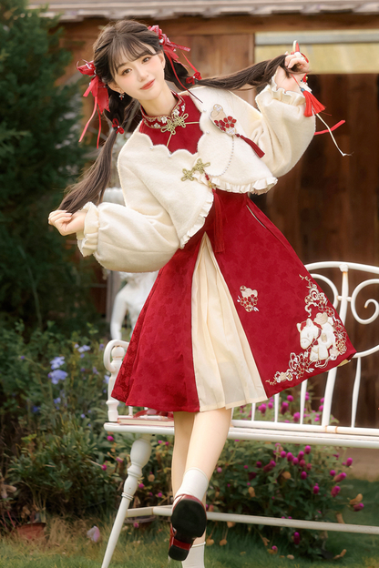 Chinese fur outerwear + retro dress