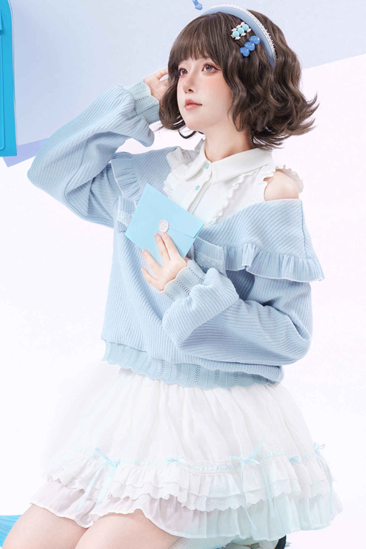 キュートオフショルダーセーター+スカート