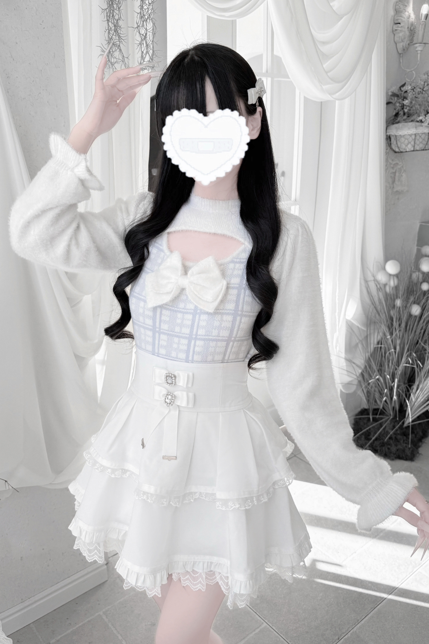 Ribbon Checked Open Chest Sweater