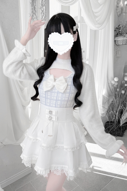 Ribbon Checked Open Chest Sweater