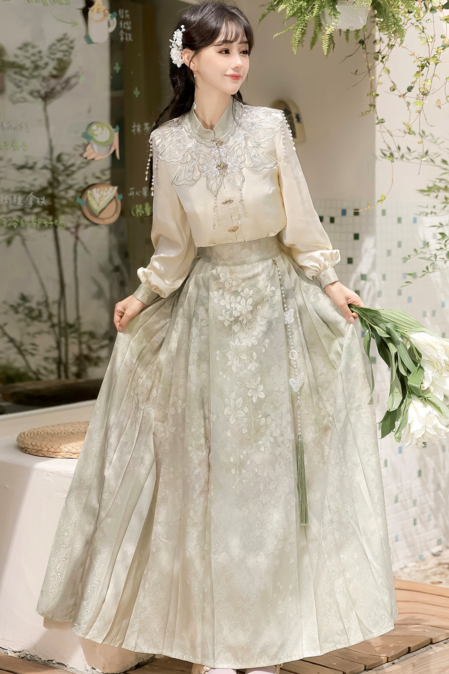 Jasmine Rain Long Sleeve Shirt + Elegant Skirt