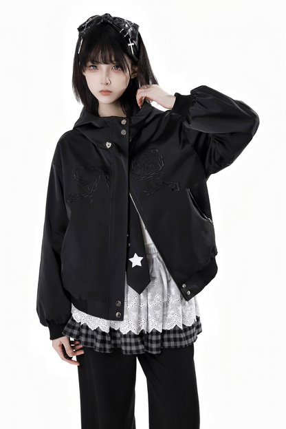 One-shoulder top + pants + hooded par jacket + skirt