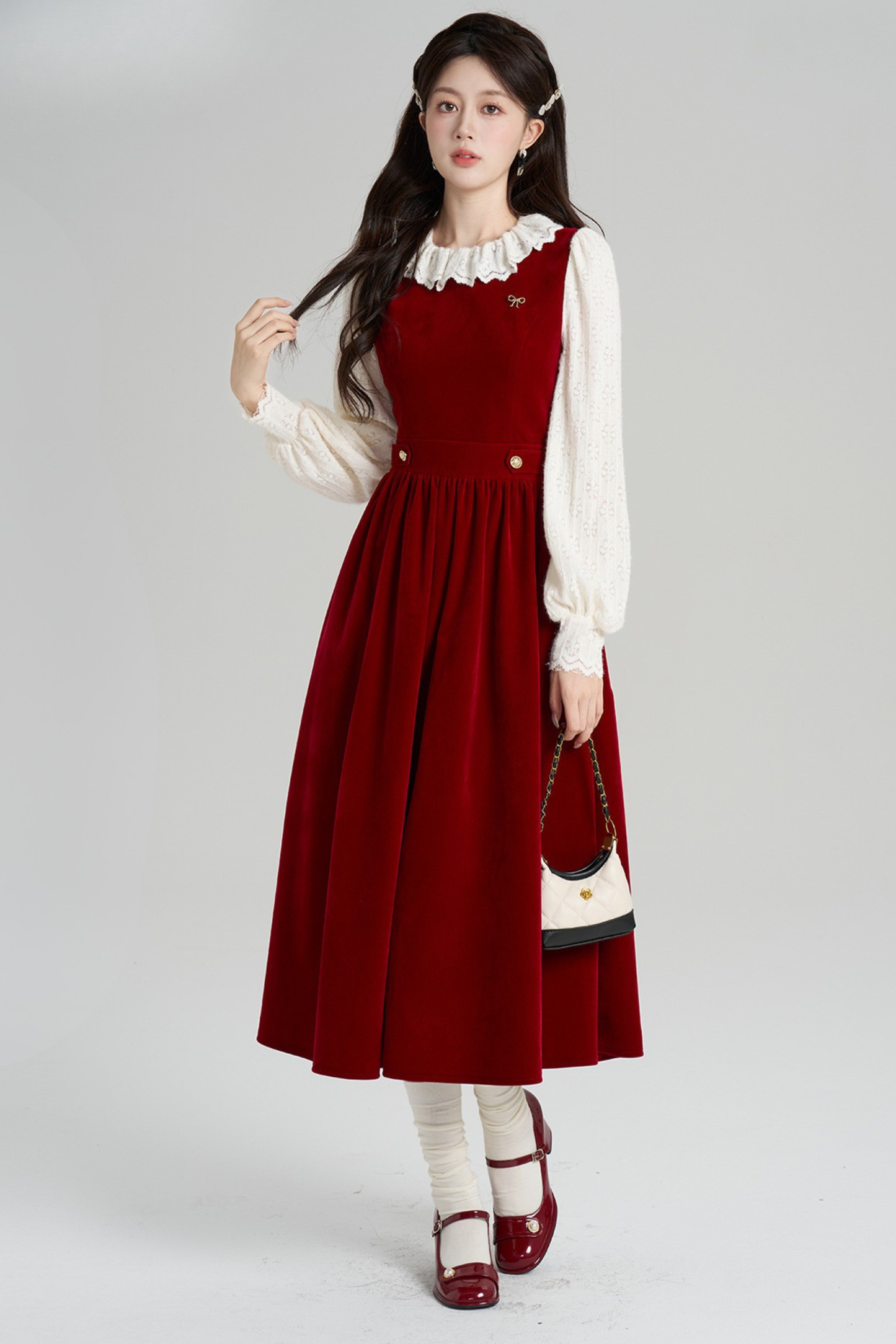 レッドベルベットレトロガーリーフレアドレス