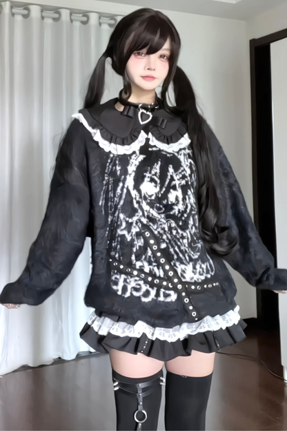 Dark Girl Loose Sweet Crewneck Top