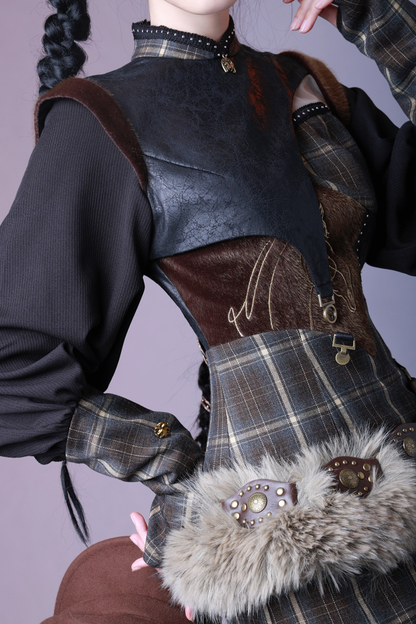 Check Leather Mode Punk Dress