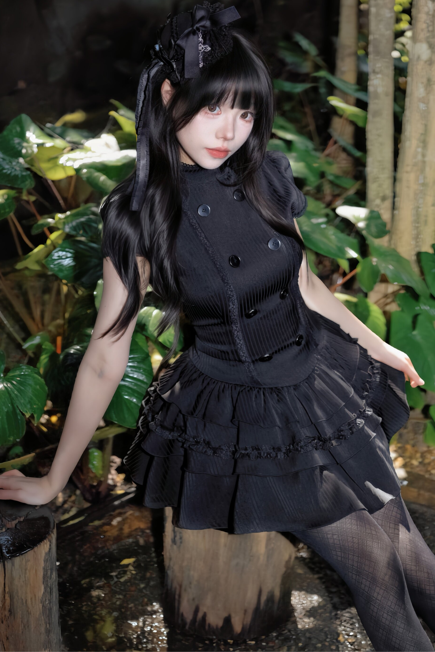 Gothic Lace Waist Cinched Dress