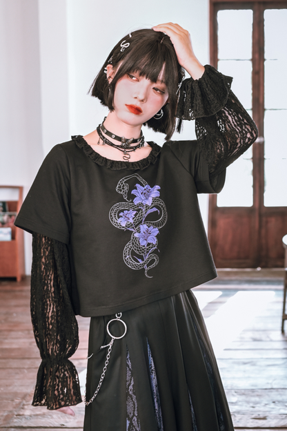 Lace Stitch Black Sweet Cool Top