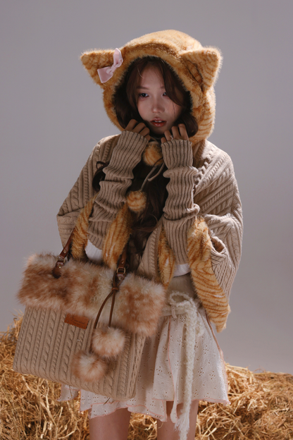 オレンジキャットニットフリースフォレストケープ