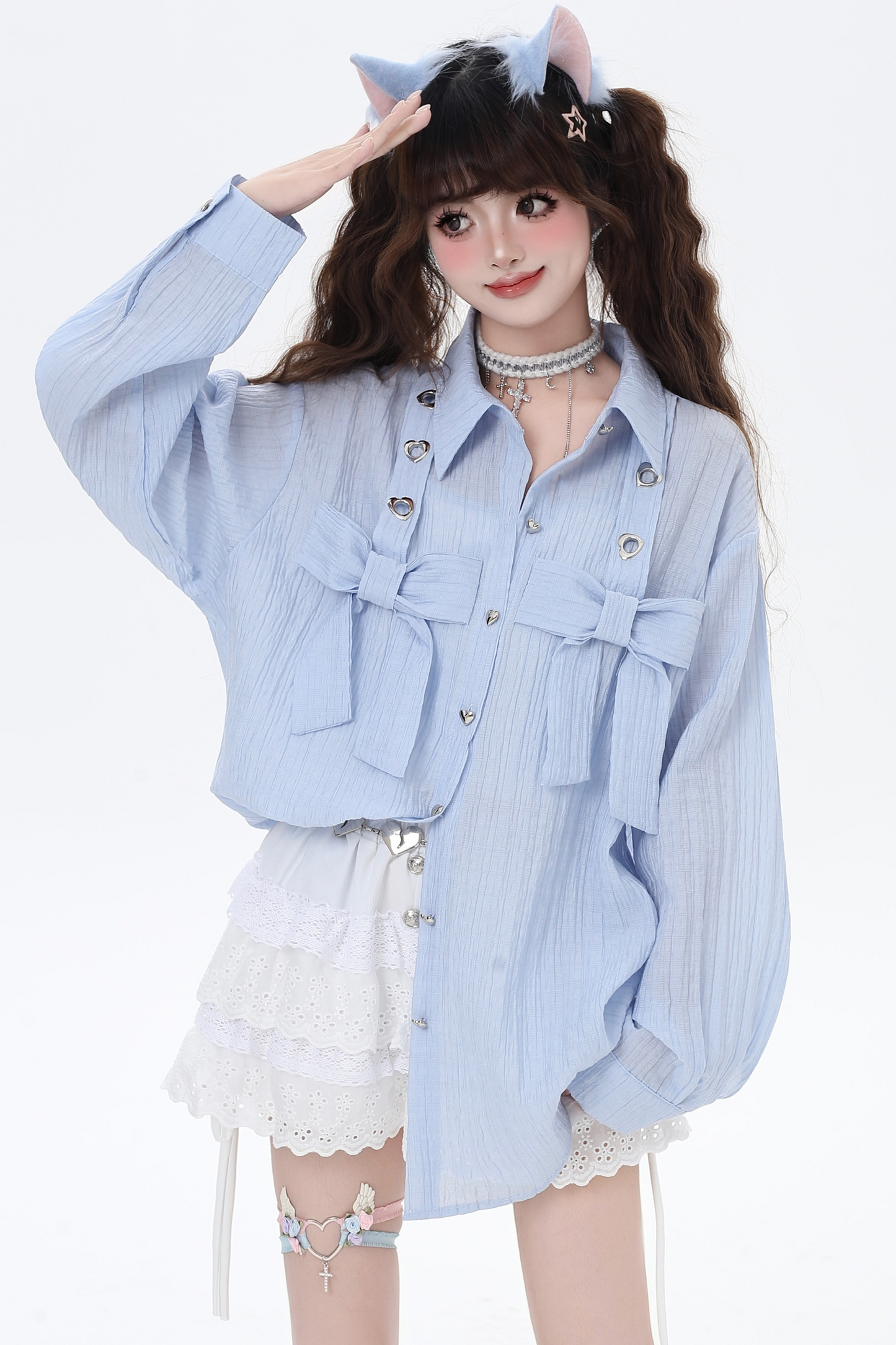 Double Ribbon Sweet Sheer Shirt