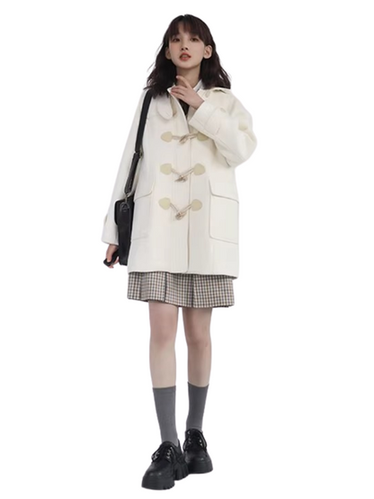 College Style Horn Button Coat Wool Coat