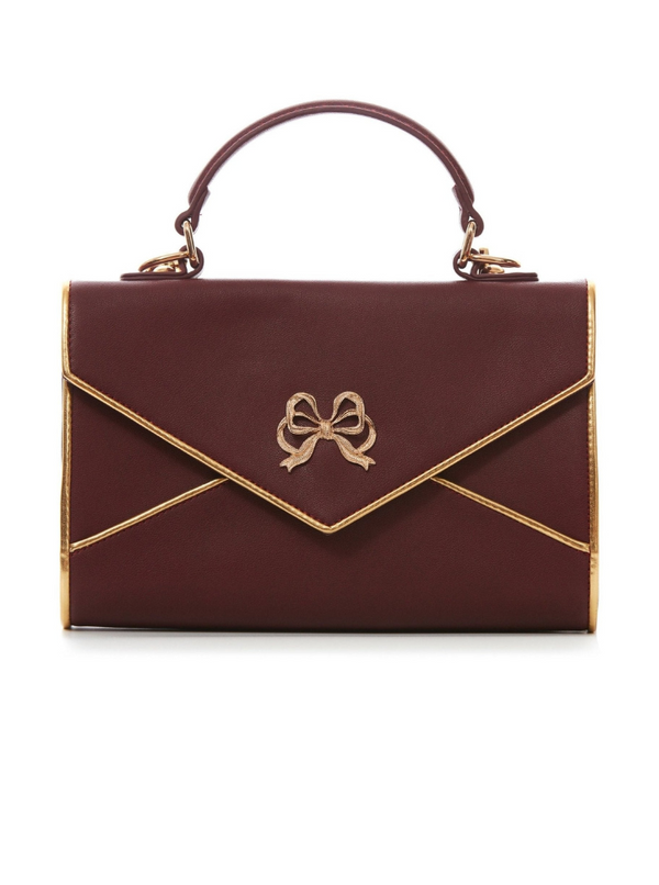 Ribbon motif gold stitch flap bag