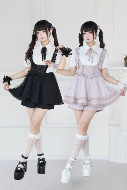 【予約商品】スプレシアーレーススリーブリボンシャツ＋ストラップビスチェドレス