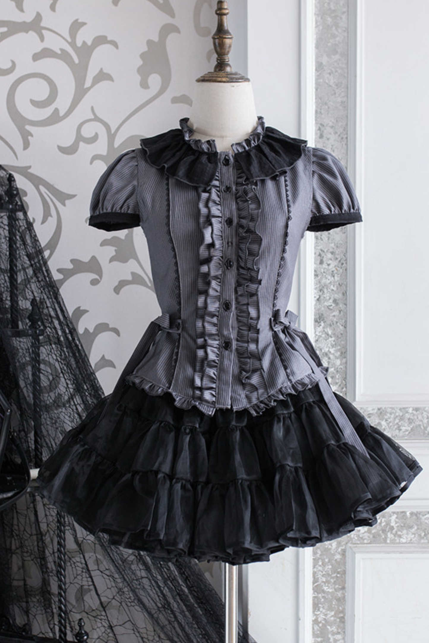 Striped Skirt + Leg Ring + Shirt