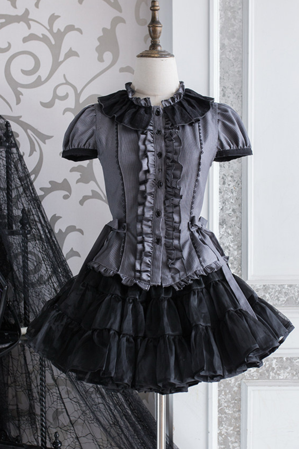 Striped Skirt + Leg Ring + Shirt