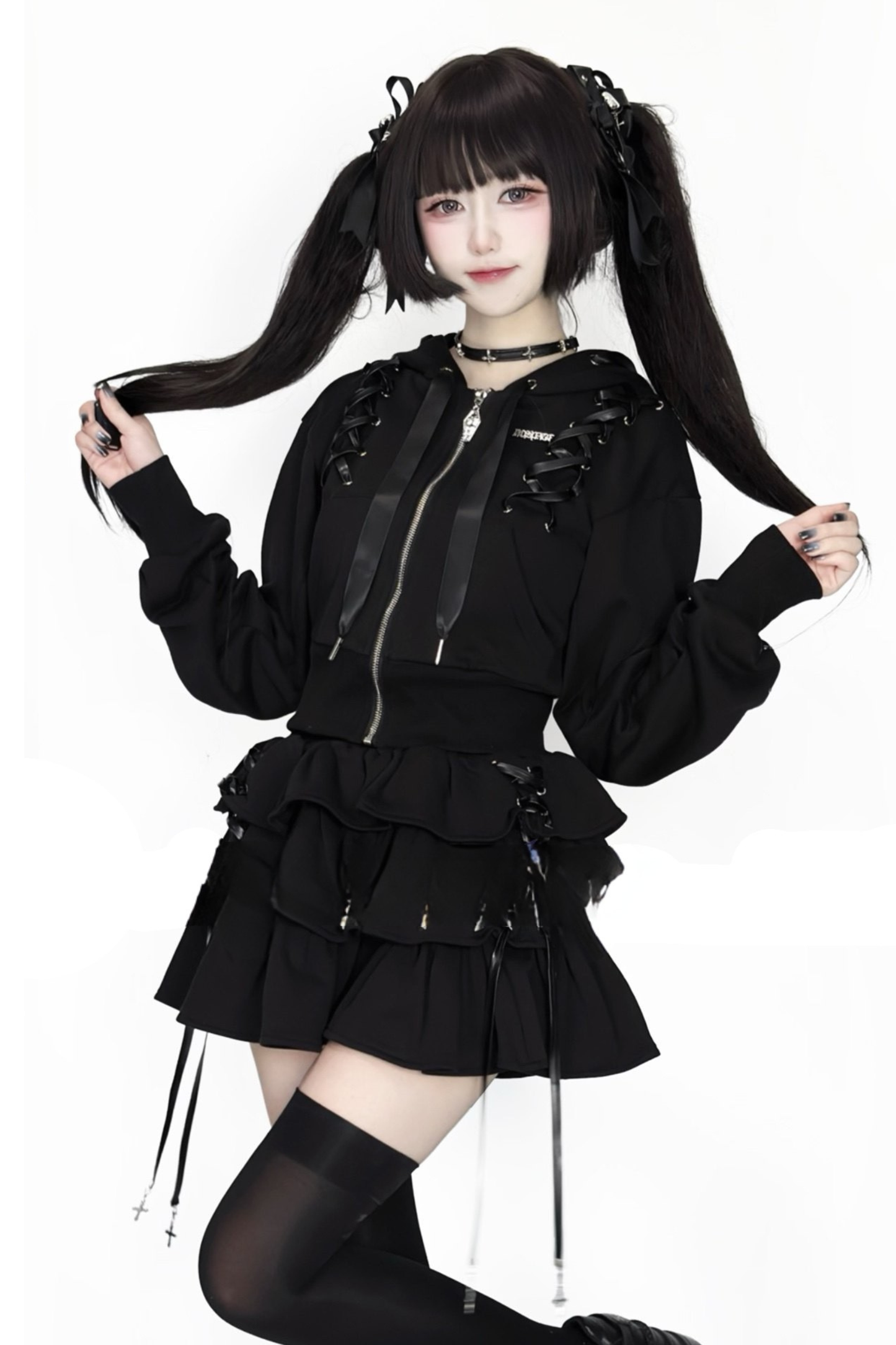 Dark Hooded Jacket + Skirt