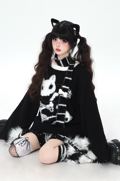 Cat Guy Cotton Loose Knit + Scarf