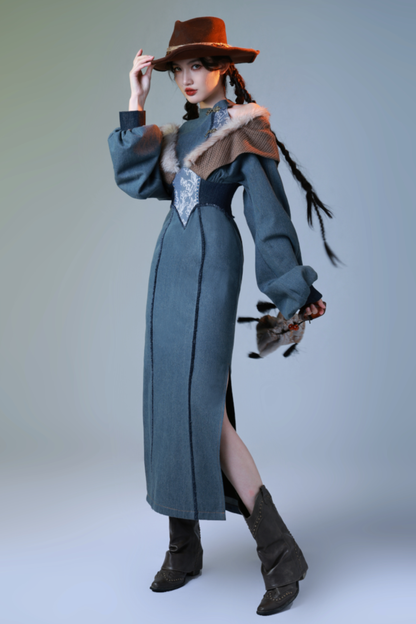 Retro Denim China Long Dress