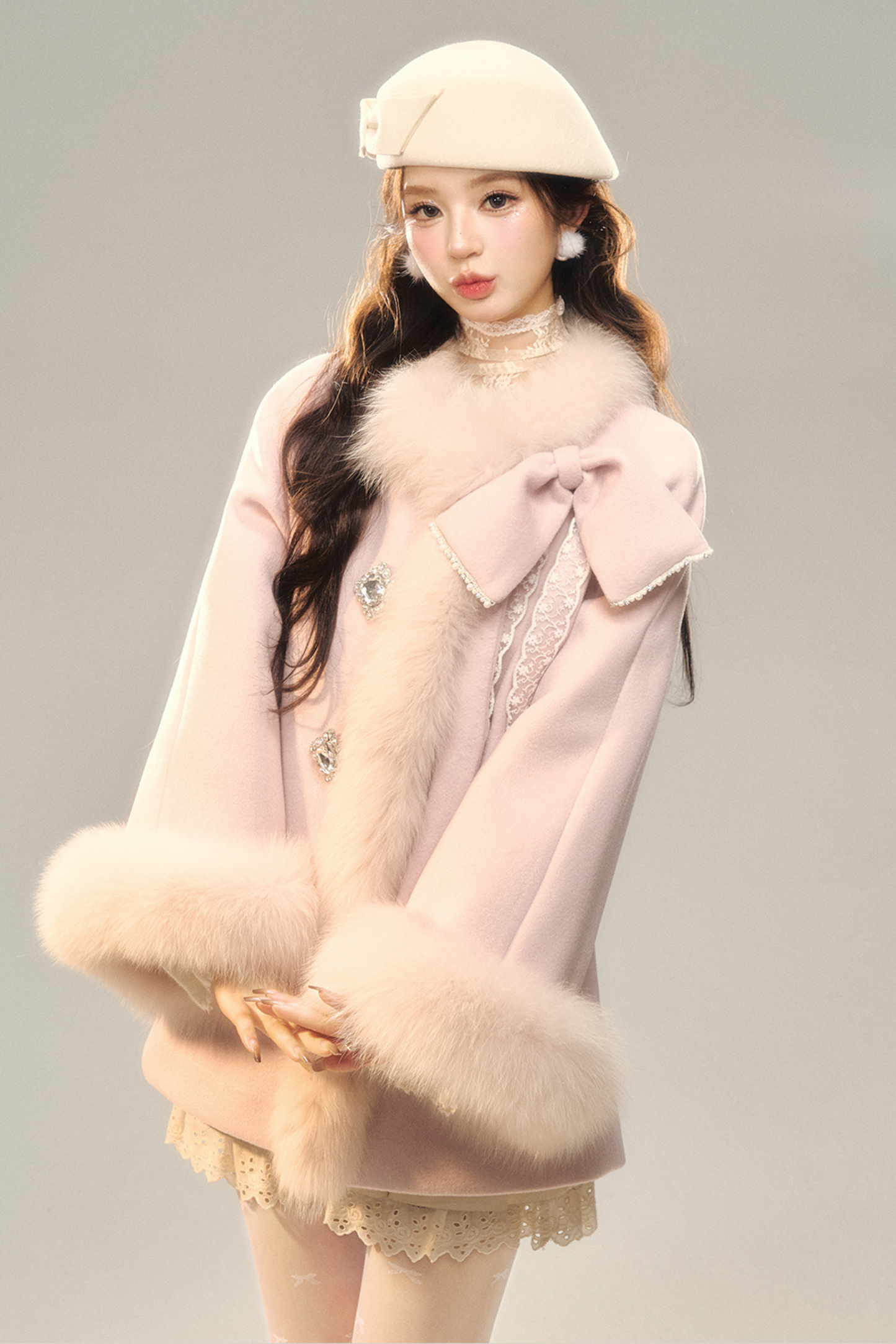 Fur Ribbon Sweet Girl Coat