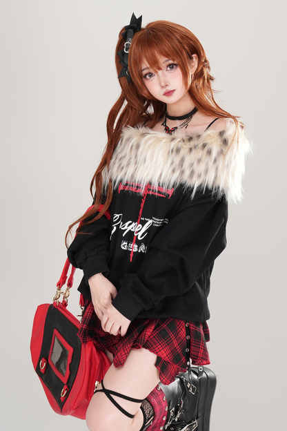 Dark Fur One Shoulder Sweatshirt
