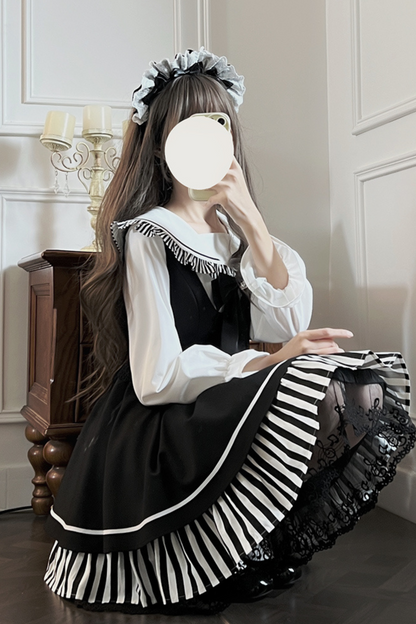Dark Light Sailor Top + Lace Little Black Skirt