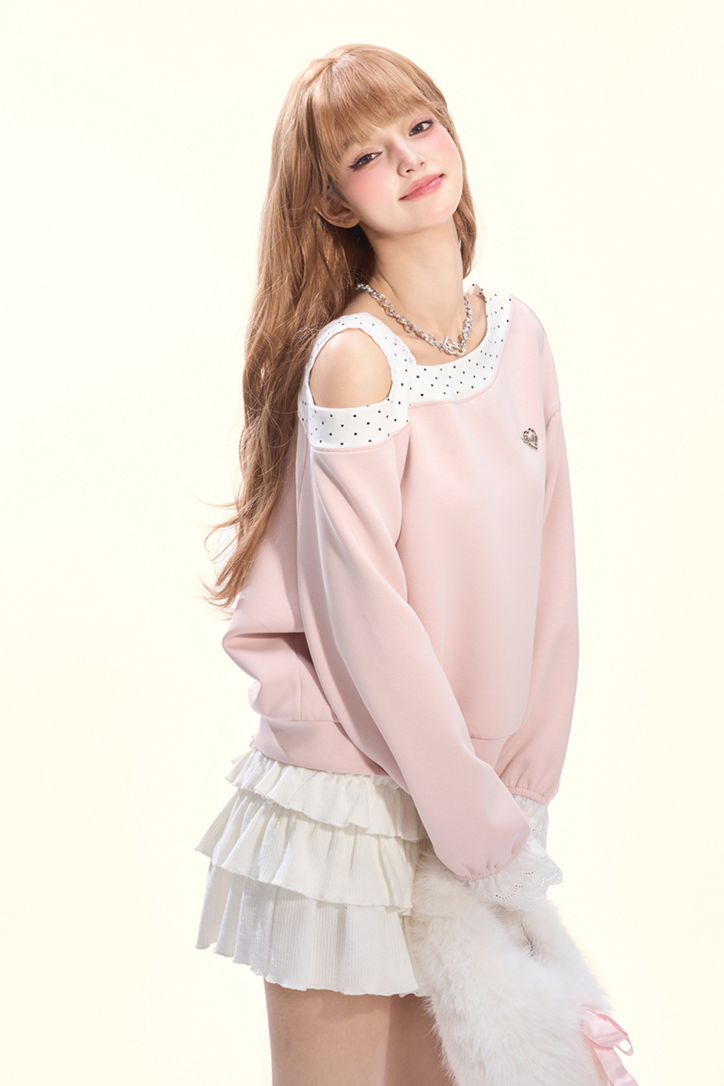 Dot Sweet Cream Pink Sweatshirt