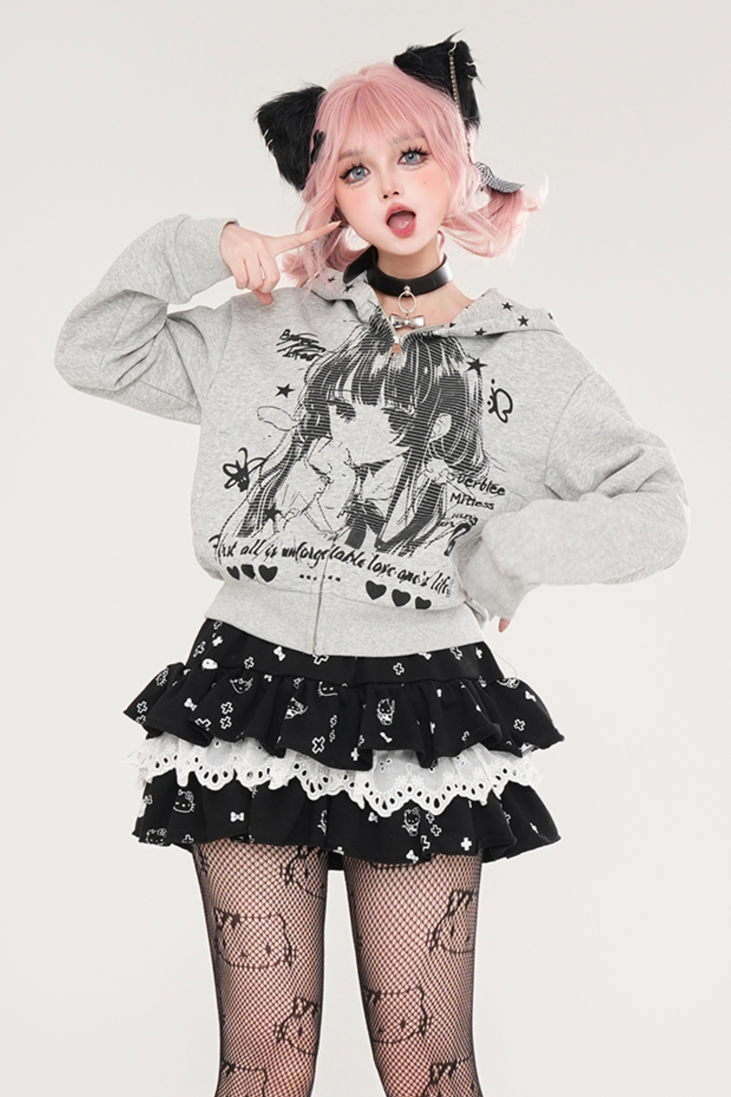 アニメデザインフードショートパーカー