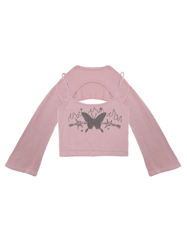 Pure Dzire Butterfly Knit Cami & Sleeve Top Two Piece Set