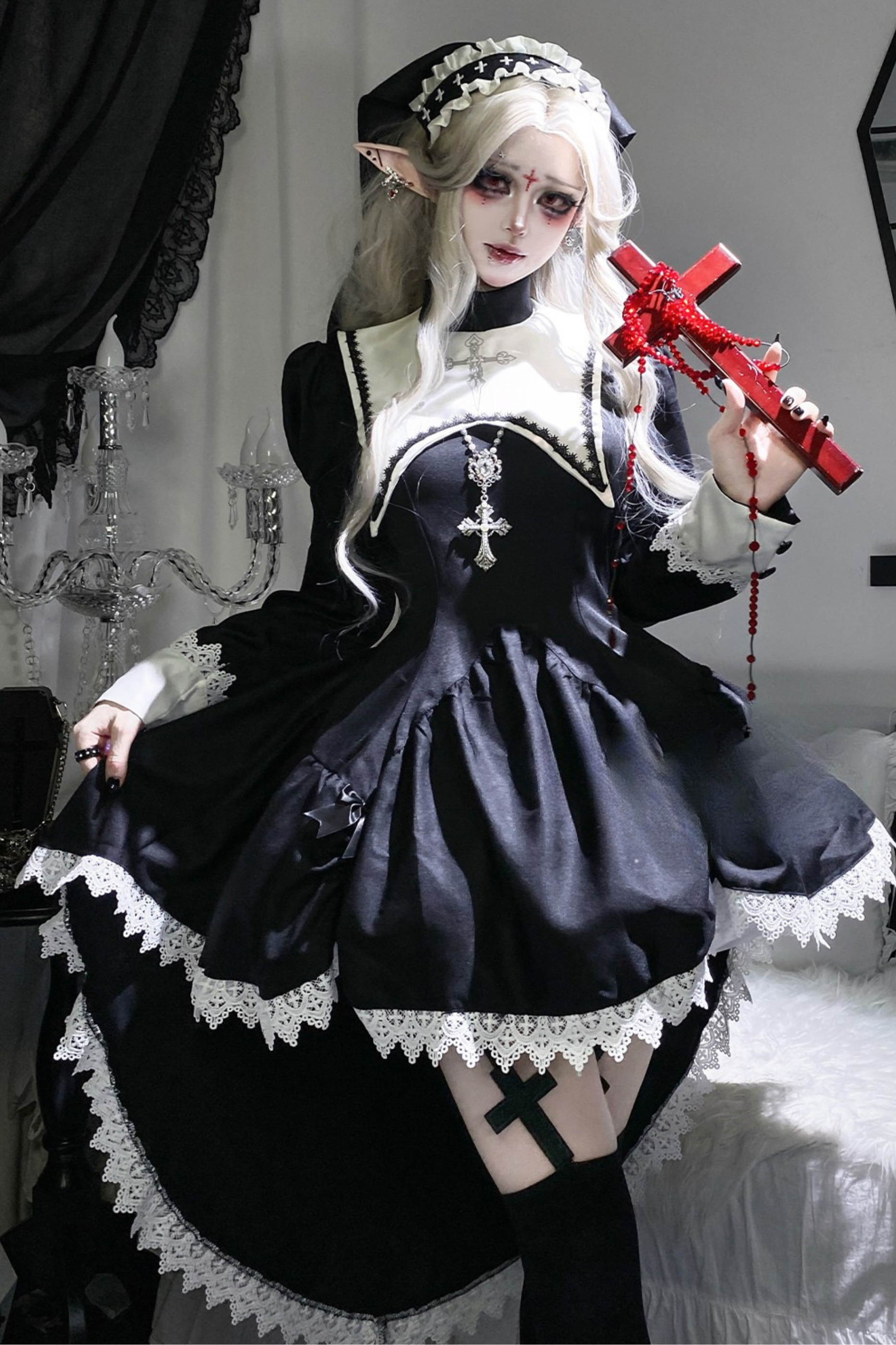 white gothic dresses Gothic Maid Lolita Dresses – Belchic