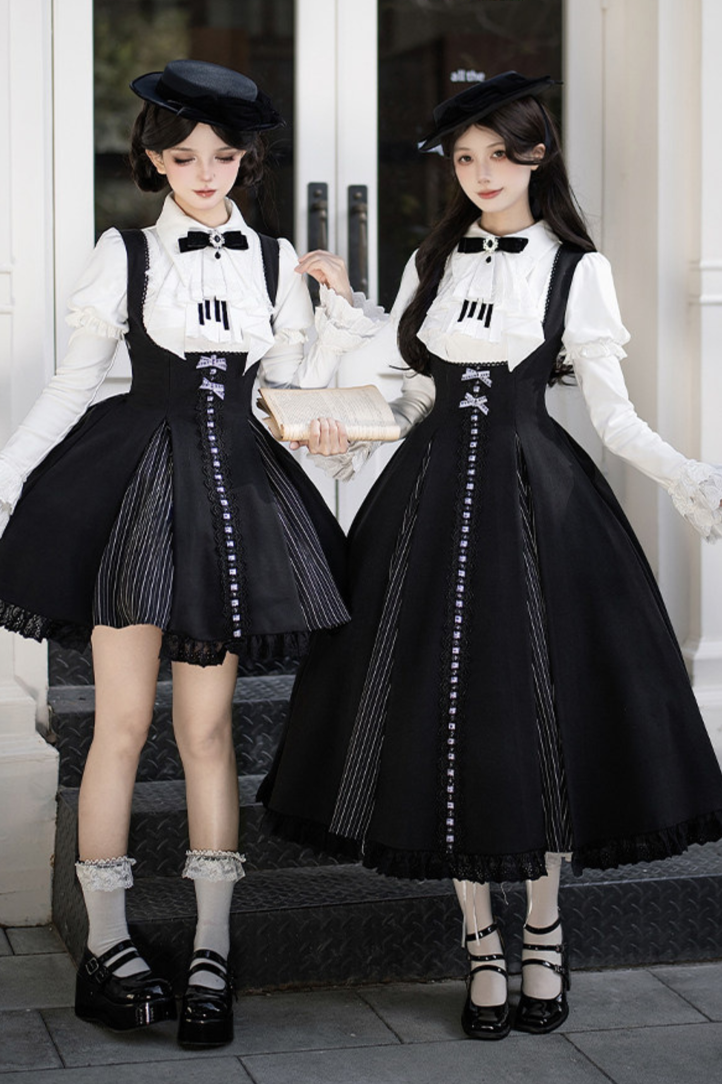 Six Sweet Lolita Flare Jumper Skirt + Top + Hat + Ribbon + Collar