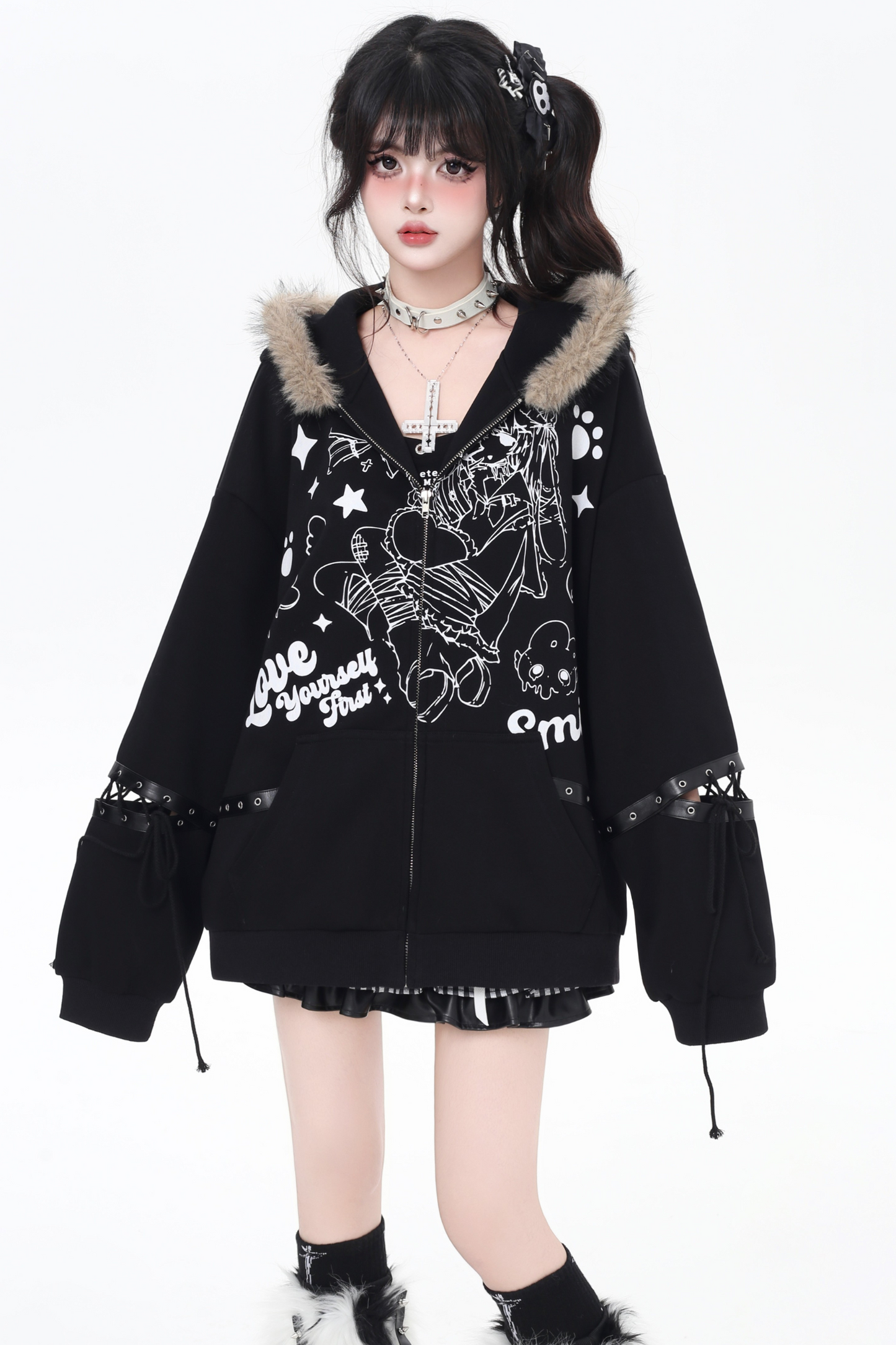 American Fur Hooded Loose Punk Hoodie