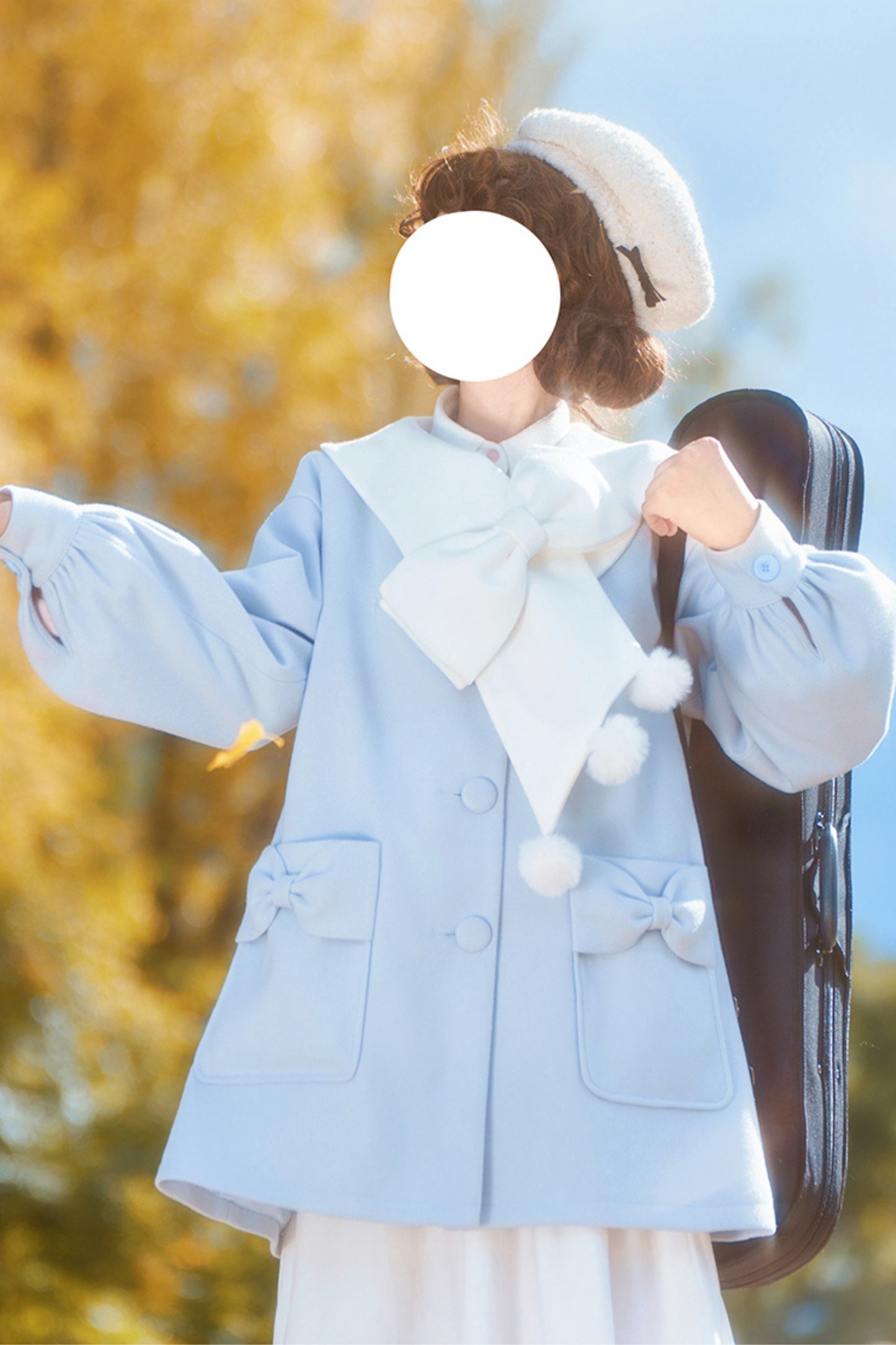 ガールズハートシングルブレストルーズウールコート+スカート