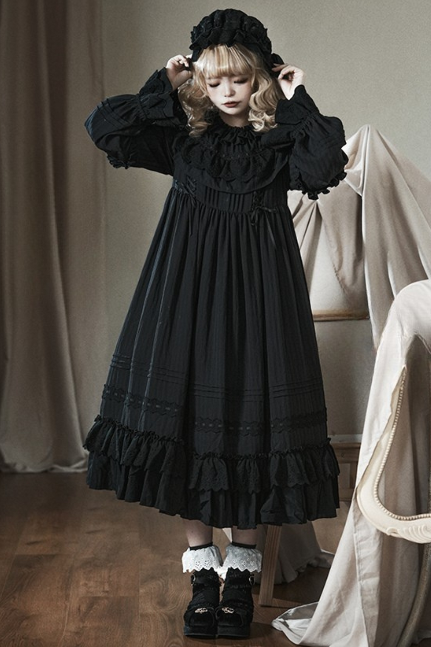 Classic Dark Gothic Style Doll Dress + Baby Hat