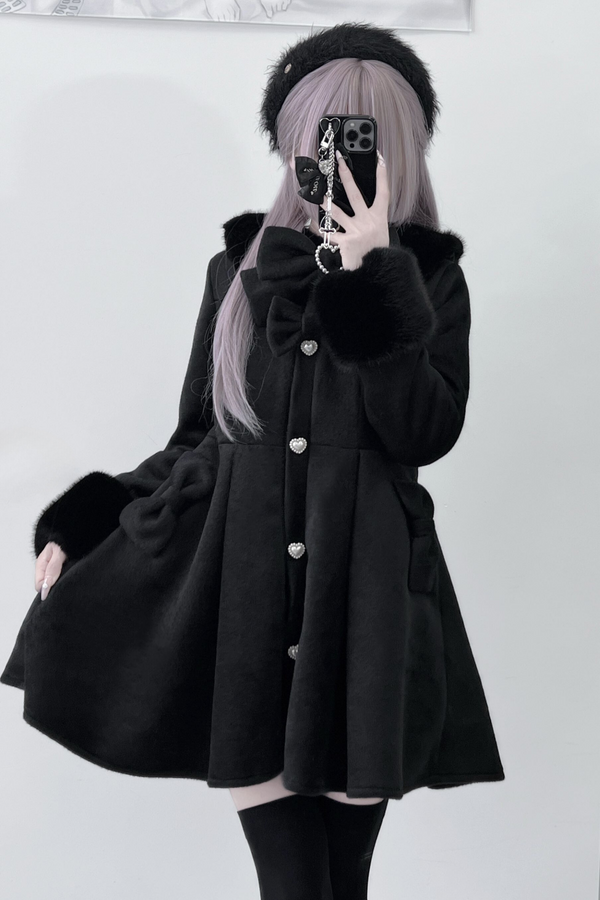[Pre-order product] Fur Trim Pearl Ribbon Sweet Coat