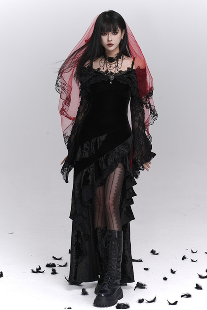 Gothic Lace Flare Long Dress