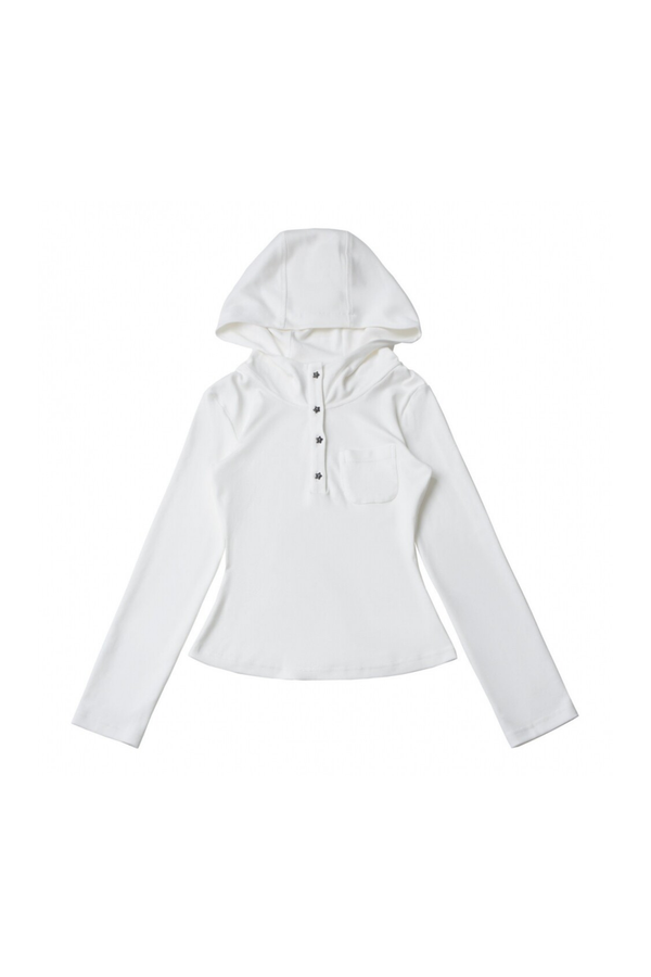 Star Button Hooded Top