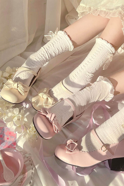 Cherry Blossom Sheepskin Bow Shoes