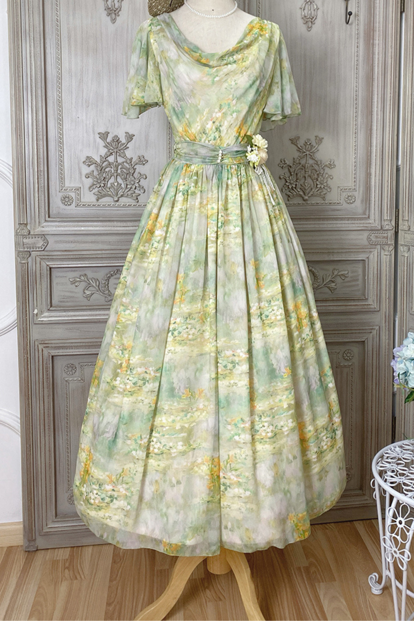 マーブルリゾートシフォンプリントドレス